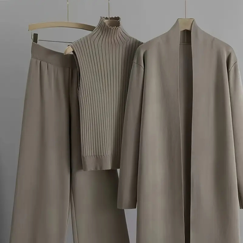 High-Elasticity Loose Knit Set - Long Wide-Leg Pants, Shawl Cardigan,