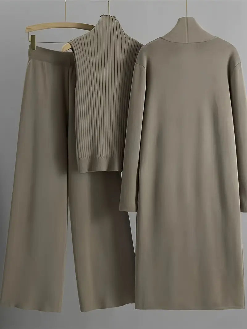 High-Elasticity Loose Knit Set - Long Wide-Leg Pants, Shawl Cardigan,
