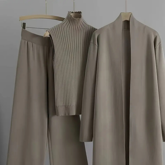 High-Elasticity Loose Knit Set - Long Wide-Leg Pants, Shawl Cardigan,